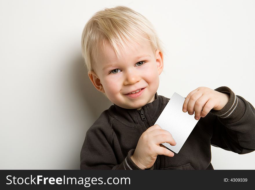 Smile boy with card for text. Smile boy with card for text