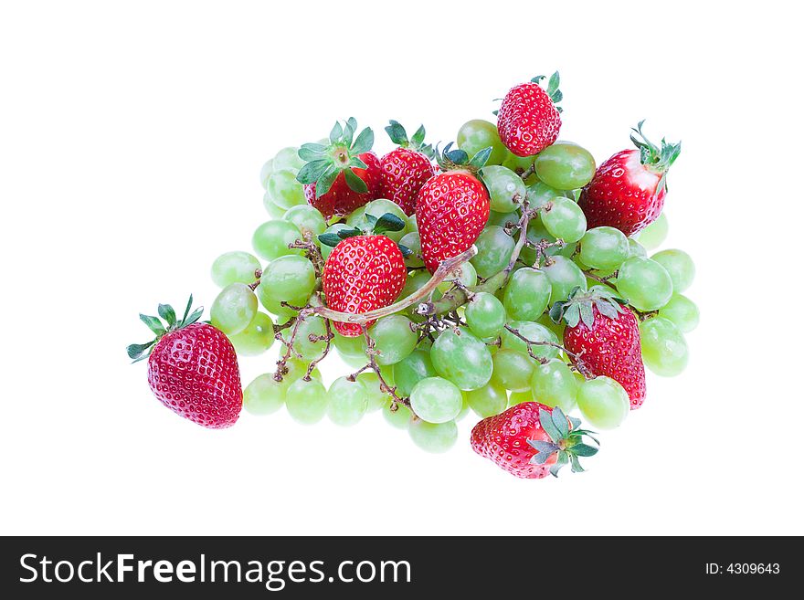 The set of fruits on a white background