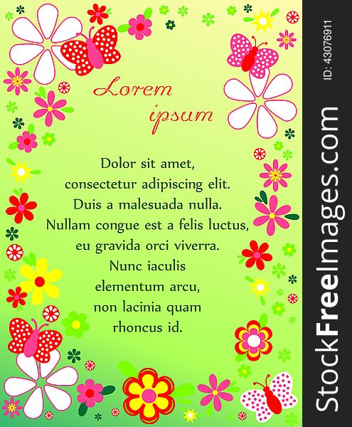 Background with a floral ornament and a place for text on a green template. Background with a floral ornament and a place for text on a green template