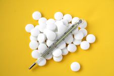 Pills With Medicine Thermometer . Stock Image Pills With Medicine Thermometer . Stock Image