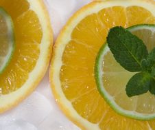 Lime And Orange Segments Whith Mint Royalty Free Stock Image Lime And Orange Segments Whith Mint Royalty Free Stock Image