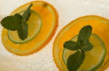 Lime And Orange Segments Whith Mint Royalty Free Stock Image