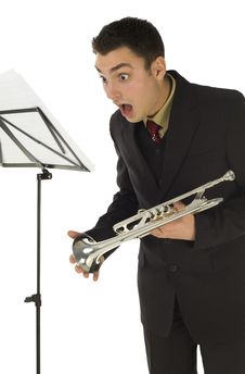Suprised Trumpeter Royalty Free Stock Photo Suprised Trumpeter Royalty Free Stock Photo