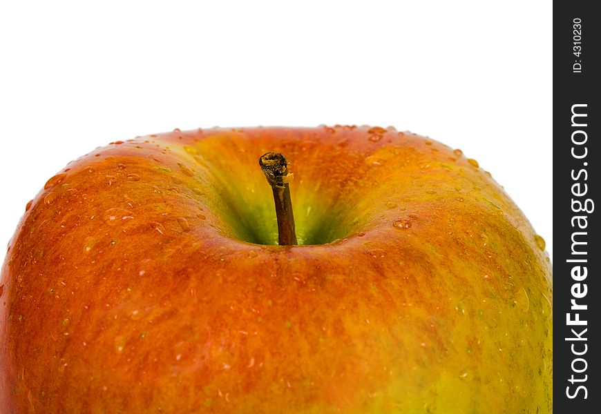 Apple and water drops, isolated on white background