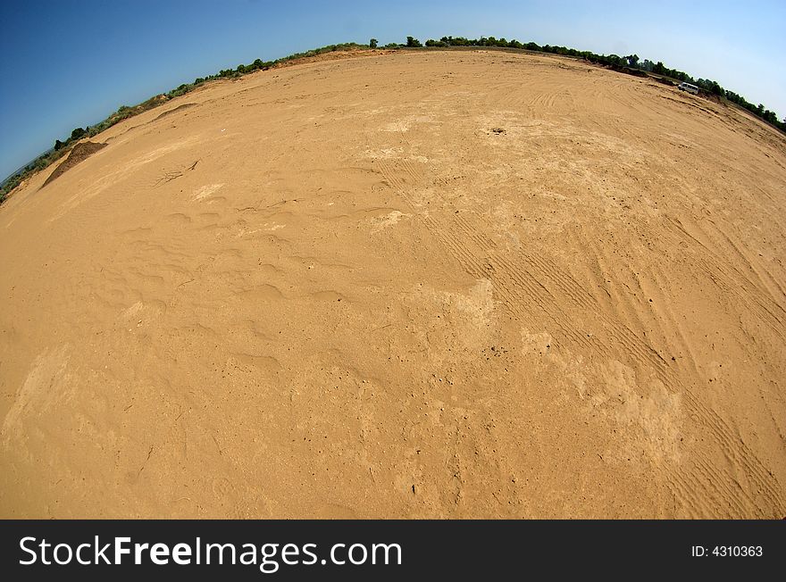 Fisheye desert view wirh a lot of sand