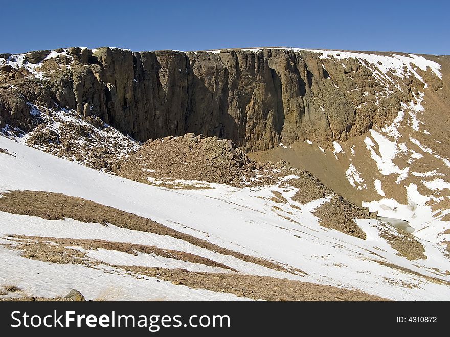 Clean white snow field on top of the Rockies - Rocky Mountain National Park, Colorado.