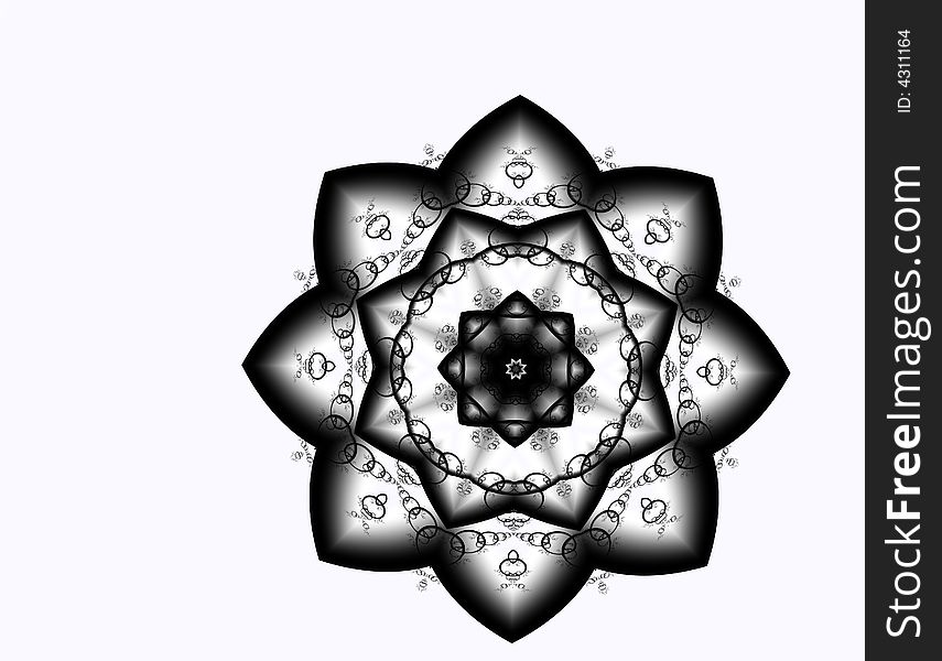 A beautifully rendered fractal resembling a star flower in black and white. A beautifully rendered fractal resembling a star flower in black and white.