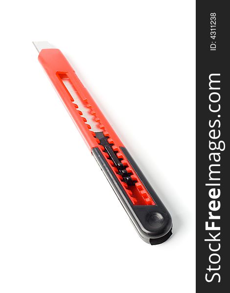 Red and black knife isolated on white