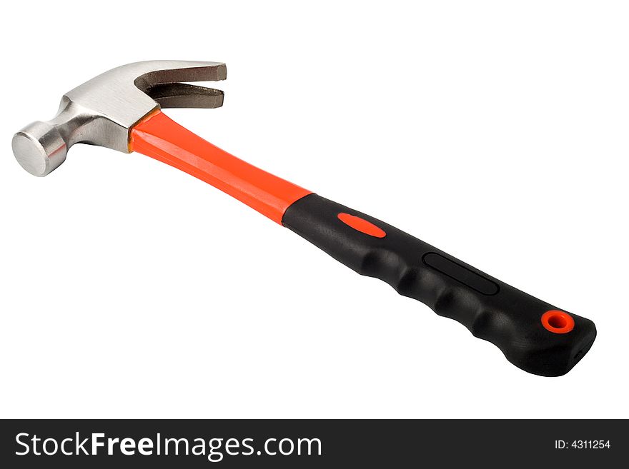 Hammer with red and black rubber handle. Hammer with red and black rubber handle