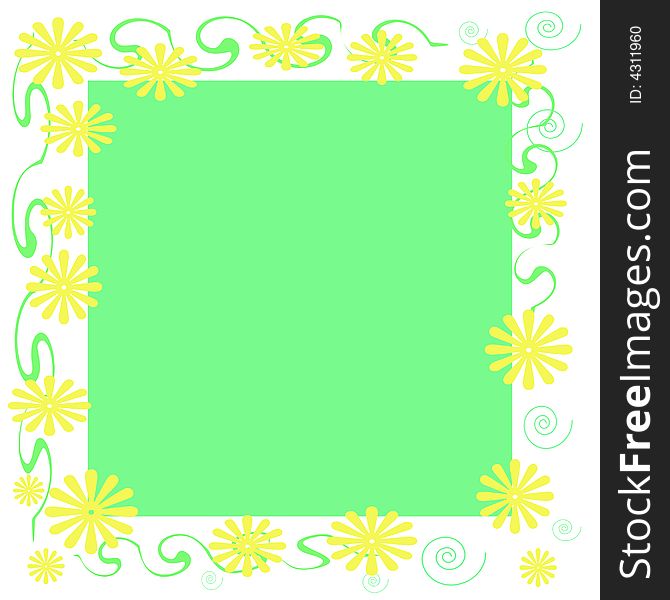 Yellow flowers and vines on green cutout center scrapbook frame. Yellow flowers and vines on green cutout center scrapbook frame