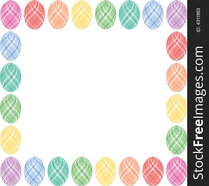 Border pattern of eight different pastel colored easter eggs. Border pattern of eight different pastel colored easter eggs