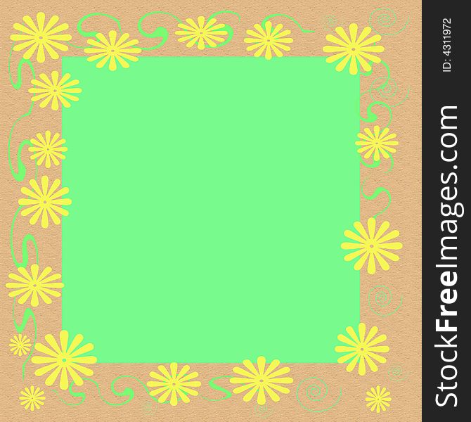 Yellow flowers and vines on green cutout center scrapbook frame. Yellow flowers and vines on green cutout center scrapbook frame