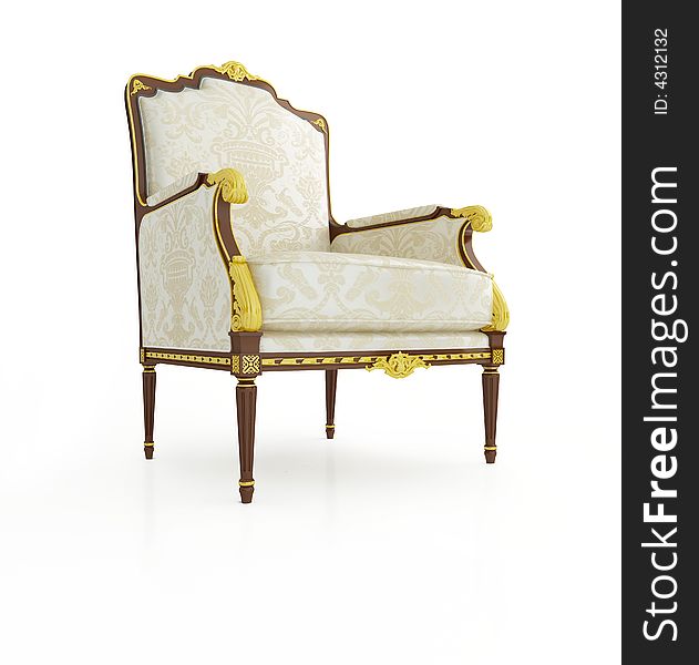 Classical armchair 3D computer rendering on white background