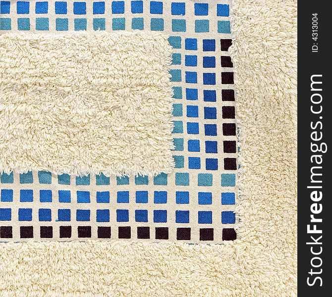 Rug material with blue squares pattern detail