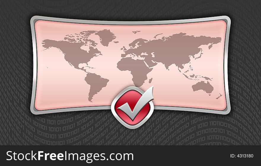 Pink world map with metal border over digital background