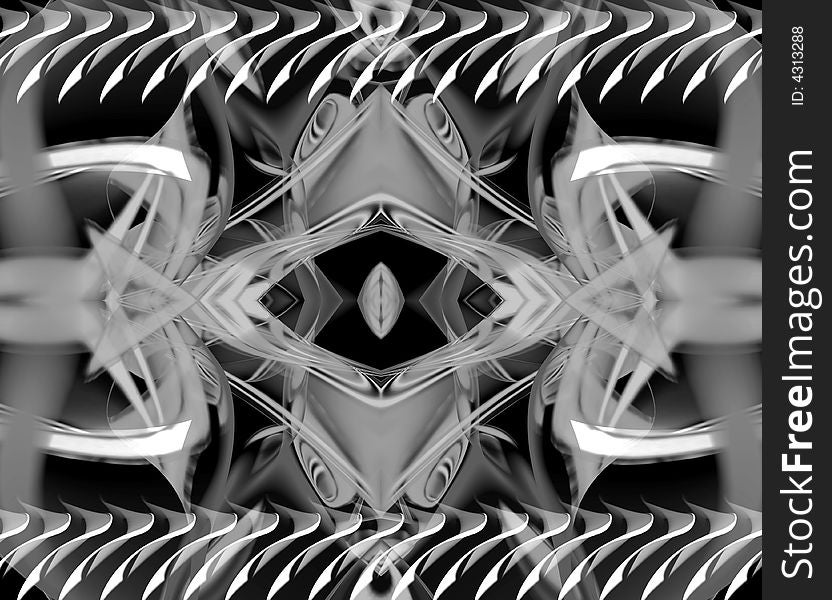 Black & white abstract background with symmetrical 3d rendered shapes. Black & white abstract background with symmetrical 3d rendered shapes.