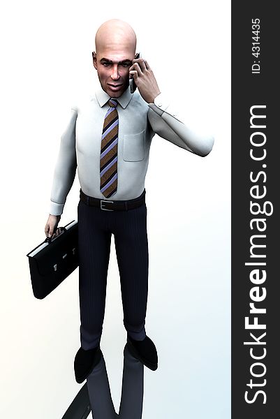 An conceptual image of a business man standing holding a briefcase and phone. An conceptual image of a business man standing holding a briefcase and phone