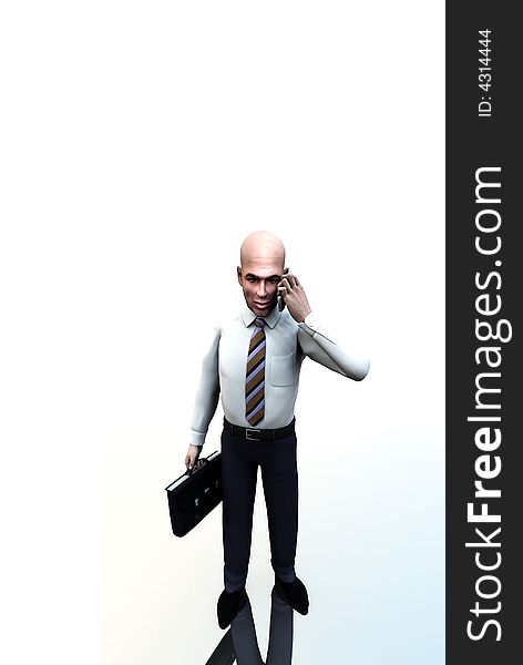An conceptual image of a business man standing holding a briefcase and phone. An conceptual image of a business man standing holding a briefcase and phone