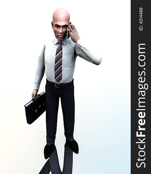 An conceptual image of a business man standing holding a briefcase and phone. An conceptual image of a business man standing holding a briefcase and phone