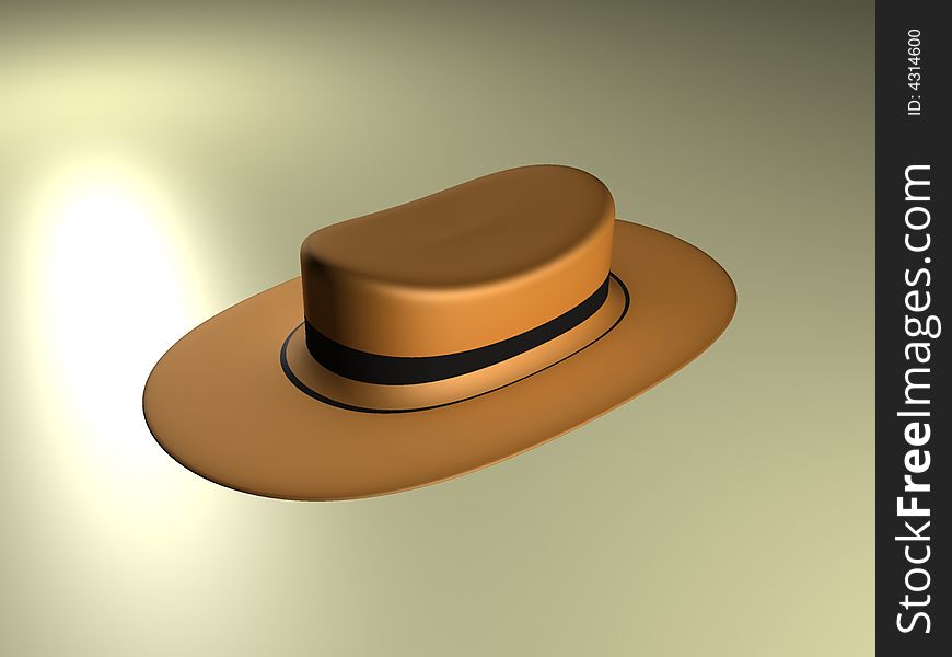 A brown leather hat with black ribbon. A brown leather hat with black ribbon
