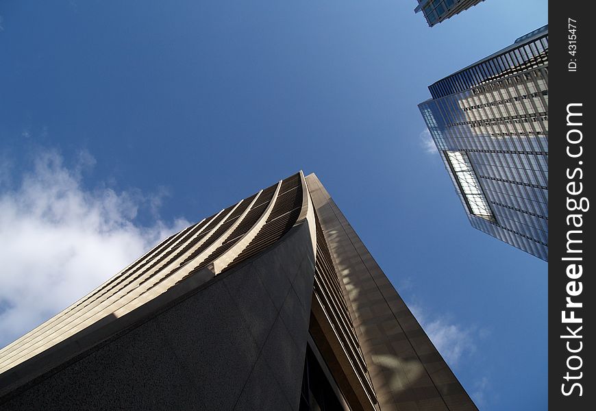 Skyscrapers in Chicago + blue sky + reflection. Skyscrapers in Chicago + blue sky + reflection