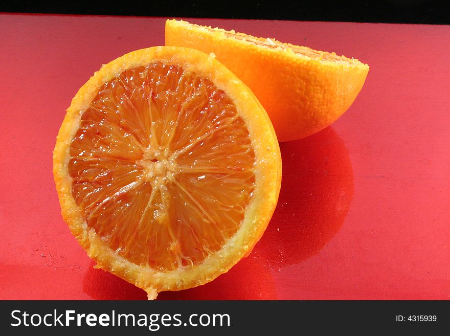 A detail of a red orange. A detail of a red orange