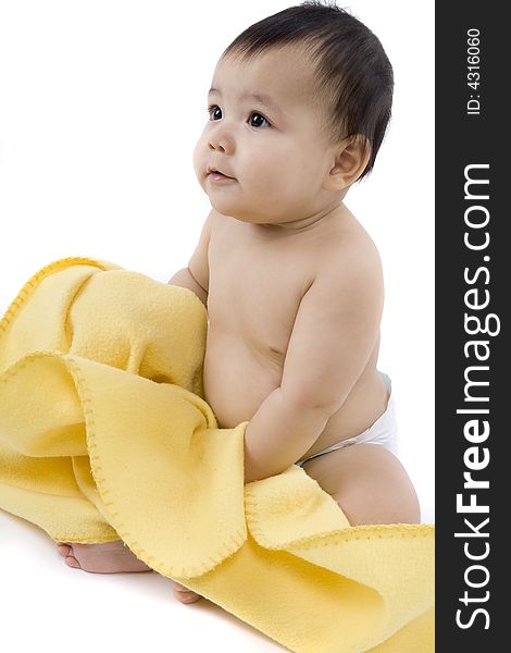 9-month delightful baby over a white background