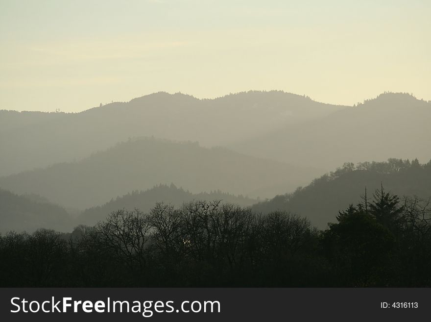 Rolling hills in late afternoon in rural Douglas County, Oregon