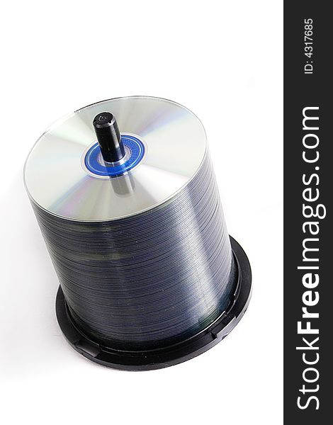 CD Discs in holder against white backgound