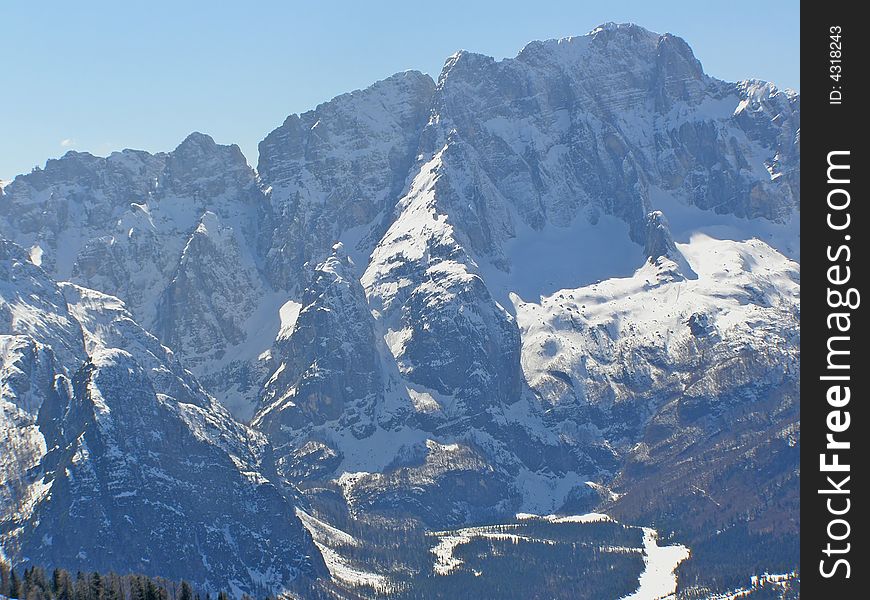 Scenic view of mountains covered in snow. Scenic view of mountains covered in snow