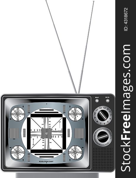 Vector detailed illustration vintage television with test signal. Vector detailed illustration vintage television with test signal