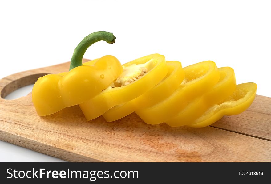 Red and yellow pepper on a white background