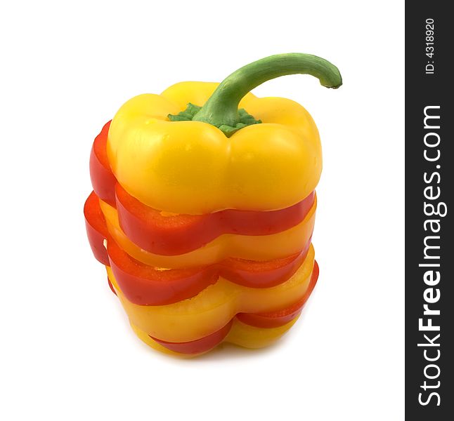 Red and yellow pepper on a white background