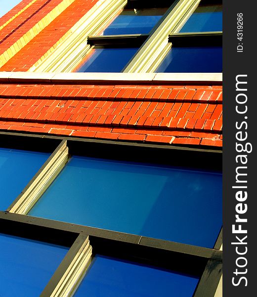 Close up shot of brick, metal and glass