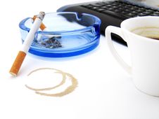 Coffee, Cigarette And Keyboard Stock Image Coffee, Cigarette And Keyboard Stock Image