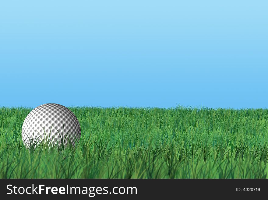 Golf ball on the grass with sky as background. Golf ball on the grass with sky as background