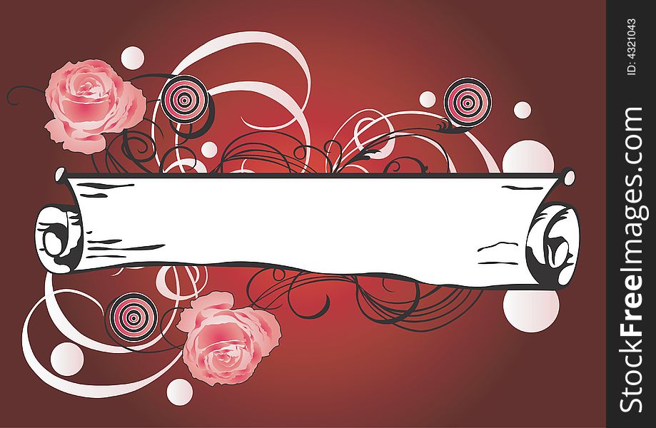 Illustration of a retro parchment and roses