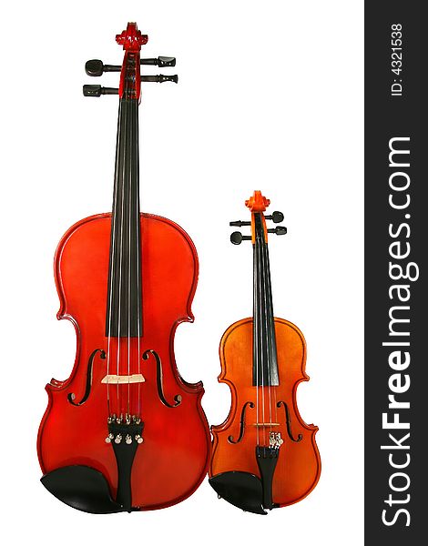 Two violins isolated on a white background.