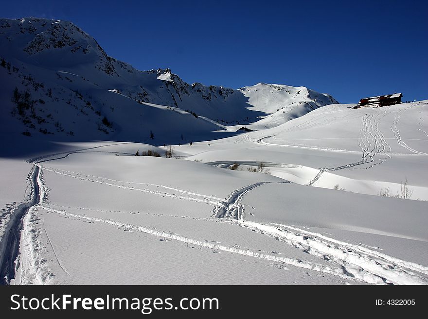 Home in the winter mountains. Home in the winter mountains