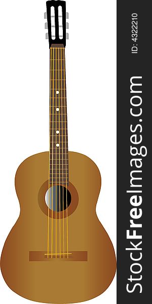 Brown spanish guitar on white background