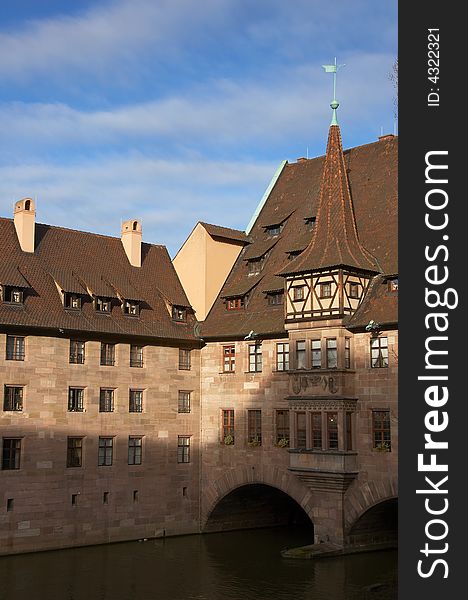 Hospital of the Holy Spirit accross the Pegnitz River. Hospital of the Holy Spirit accross the Pegnitz River