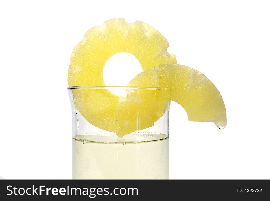 Pineapple juice in the glass on white background. Pineapple juice in the glass on white background