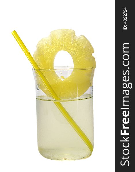 Pineapple juice in the glass on white background