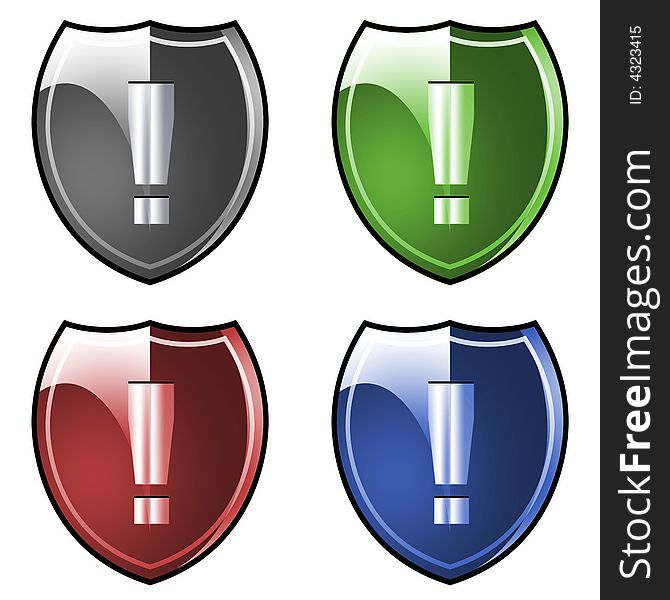 Colored shields with exclamation marks.