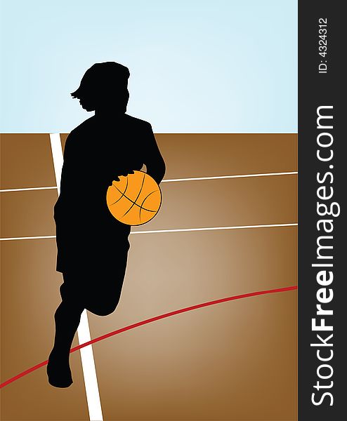 Silhouette of  girl basketball player