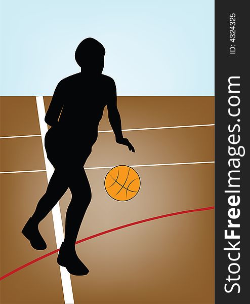 Silhouette of girl basketball player