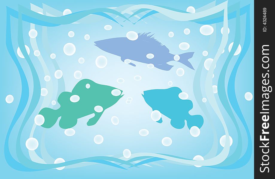 Three fish on blue background