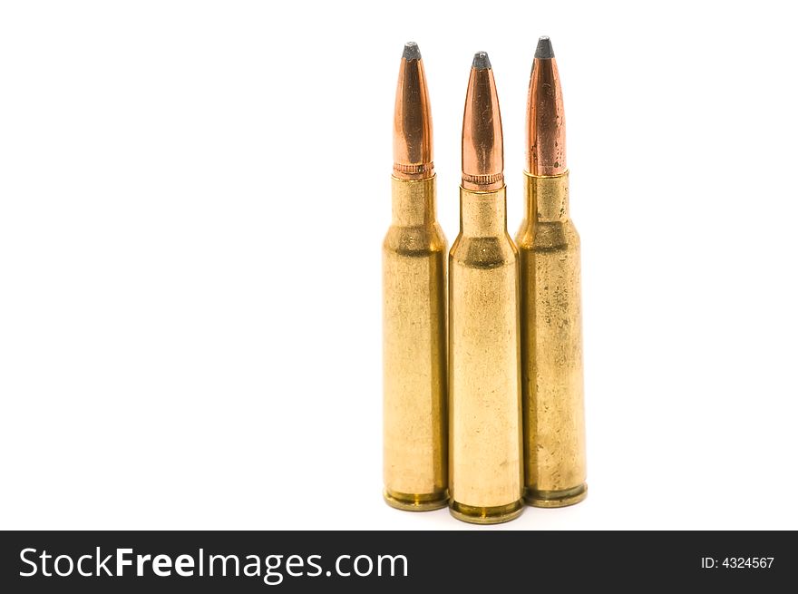 Close up on three bullets