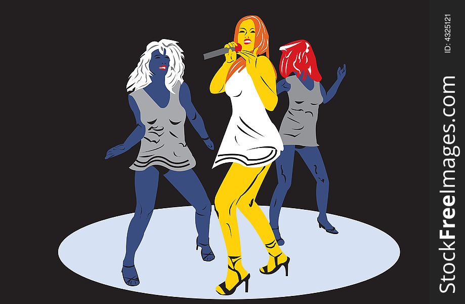 Illustration of Girls dancing and singing. Illustration of Girls dancing and singing