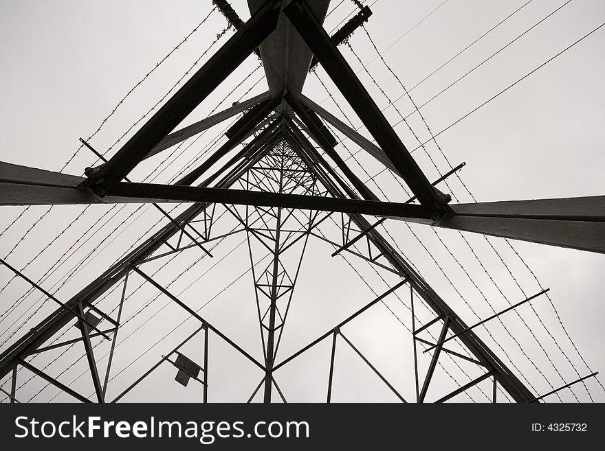 Low angle shot of Electricity Pylon, shot with 10-20mm lens